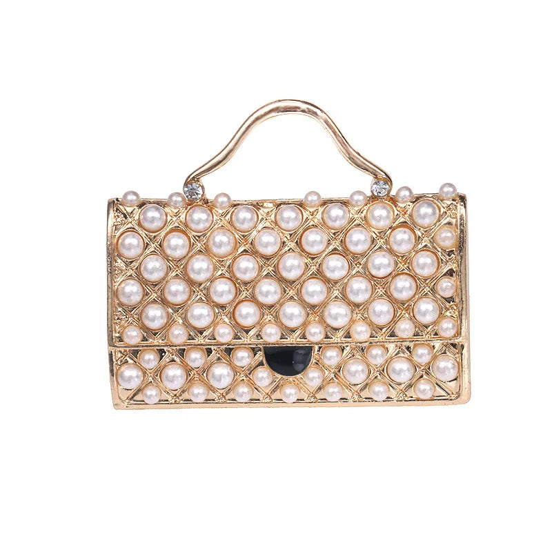 Korean Creative Zircon Handbag Brooch for Women's Alloy High-end Party Engagement Gift