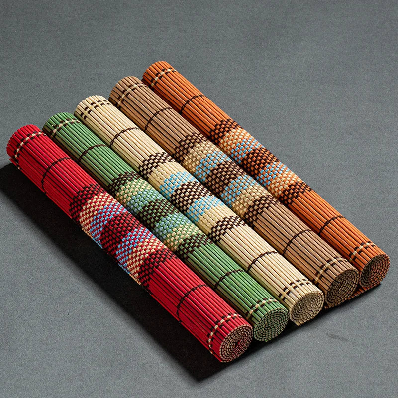 Stripe Bamboo Placemat Coaster Northern Europe Anti-scalding Pad Table Mat Decoration Tea Accessories Household Kitchen Mat