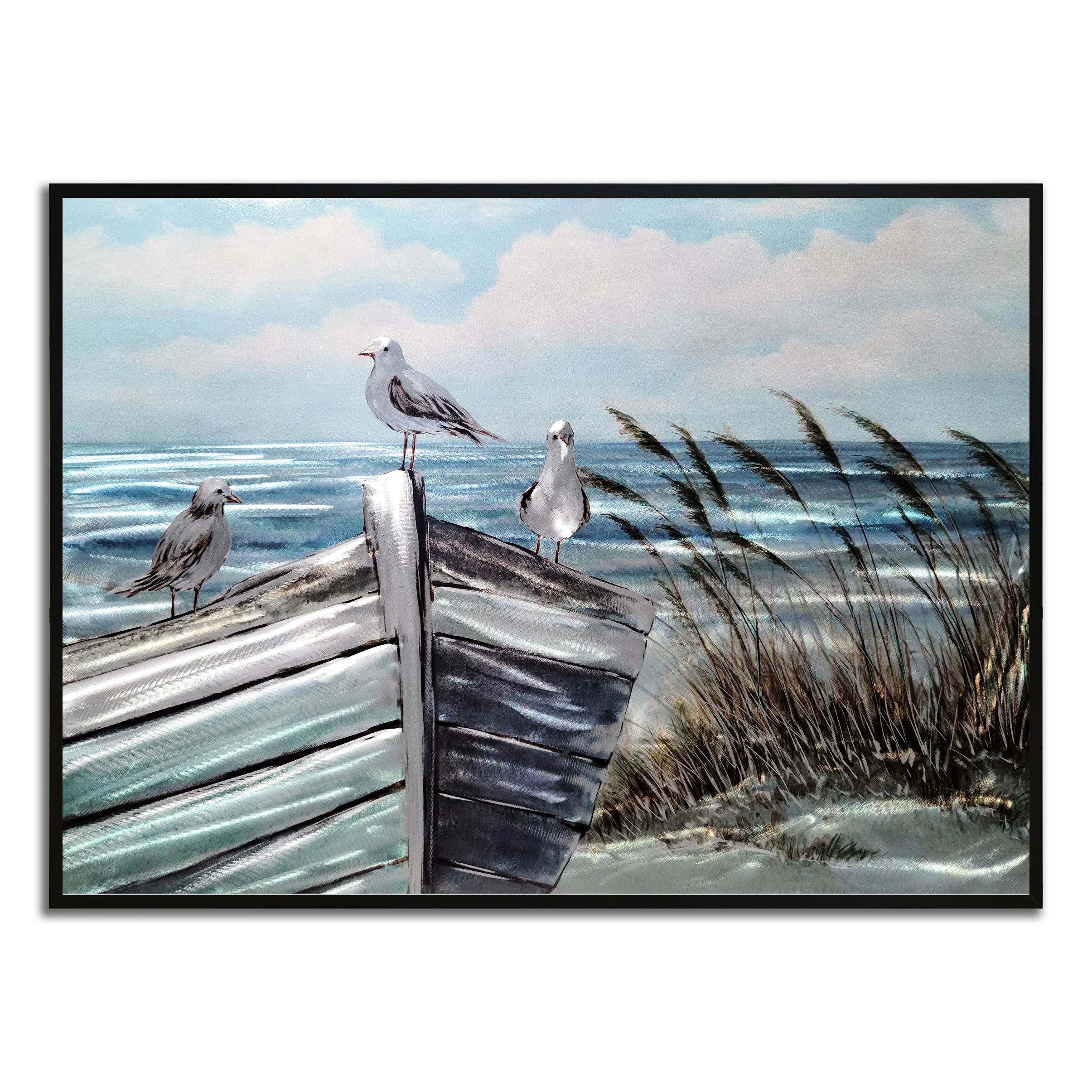Wholesale Yihui Arts LB 897 Impressionism Sailing Boat Blue and Silvery Aluminum Metal Wall Art Decor