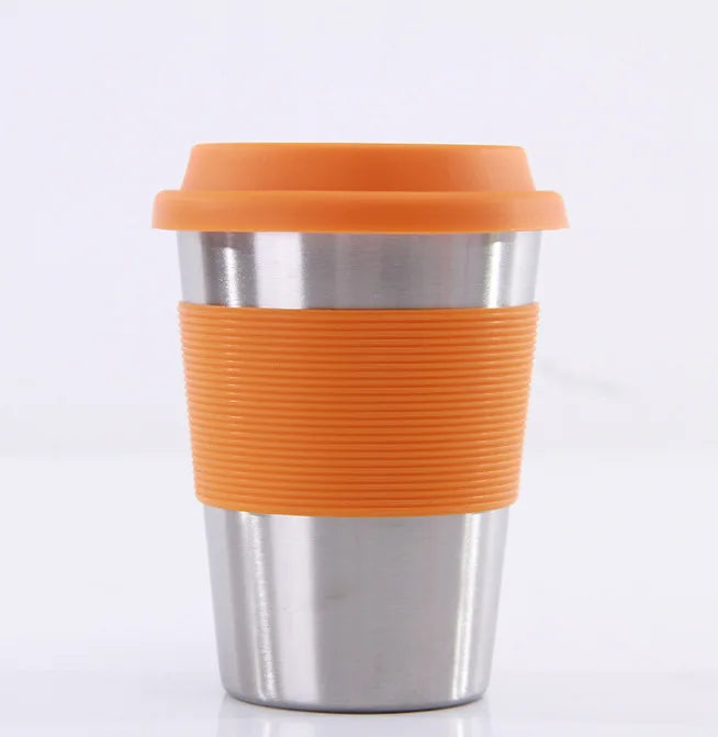 350ml Portable Water Cup with Lid Silicone Grip Stainless Steel Coffee Mug