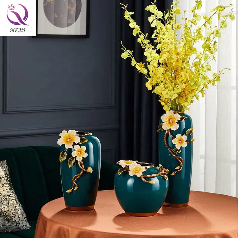 Modern Home Decoration Desktop Ceramic Vase Flower Arrangement Ornament European Style Light Luxury Enamel Flower Vase
