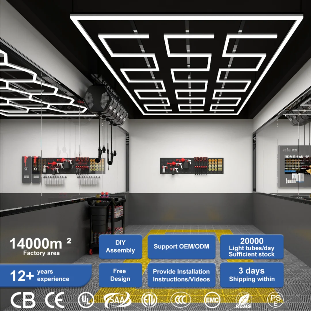 Factory Aluminum Working Light S Shape Gym Car Workshop Detailing Supermarket LED Lights