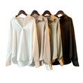Spring Solid Color Satin Blouse Women Single Breasted Long Sleeve Female Blouse Vintage New Elegant Imitation-Silk Tops
