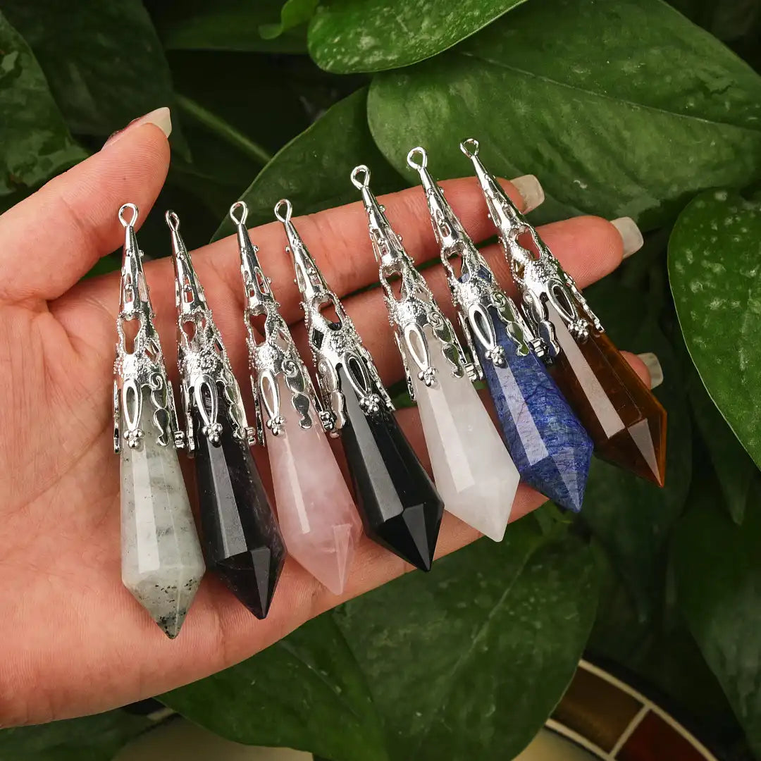 Healing Crystal Prism Point Pendant Necklace Hexagonal Divination Pendulum Witchcraft Meditation Jewelry for Children's DIY