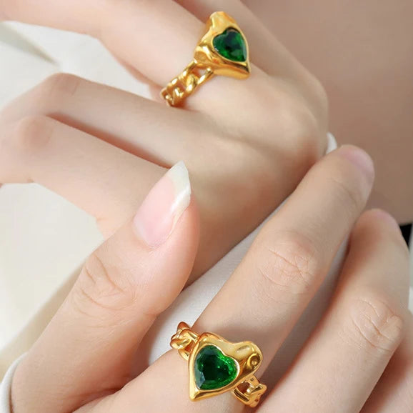 Manufacturer Fashion Design Customized Waterpoof Vintage purple Heart Silver Stainless Steel Set Rings Oxidized Stones Vintage