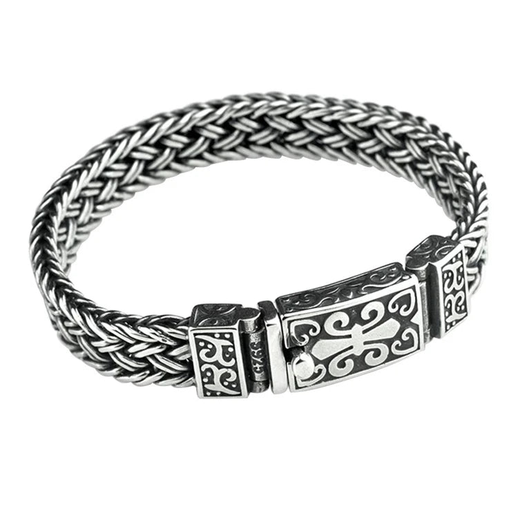 Heavy Vintage Thai Silver Viking Chain Bracelet Male Jewelry Handmade Braided 925 Sterling Silver Punk Men Bracelet