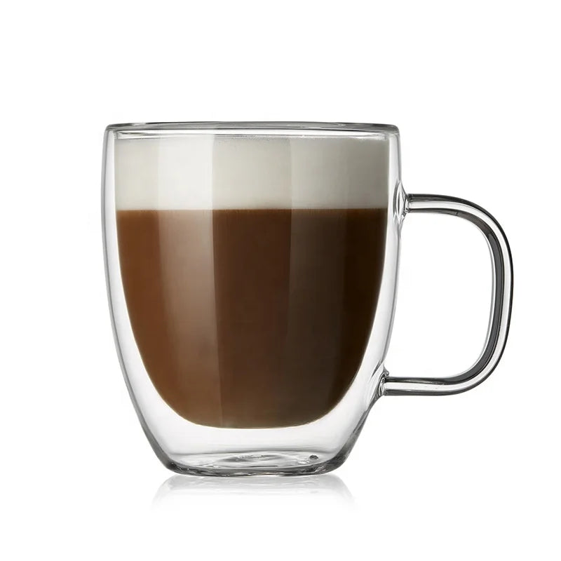 Glass Cups with Bamboo Lid OEM Double Wall Glass Cups Hot Insulation Mugs for Coffee 400 ml 500 ml Large Capacity
