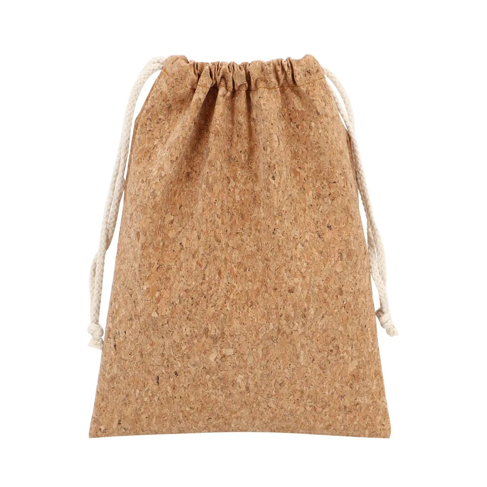 2021 Eco Friendly Natural Custom Print Logo PU Cork Drawstring Bag Large Capacity Pure Cork Leather Drawstring Pouch for Gift