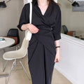 Wholesale 2026 Autumn Korean Chic Minimalist French Lapel Cross Elegant Commuting Design Slim High Waist Half Sleeve Women Dress
