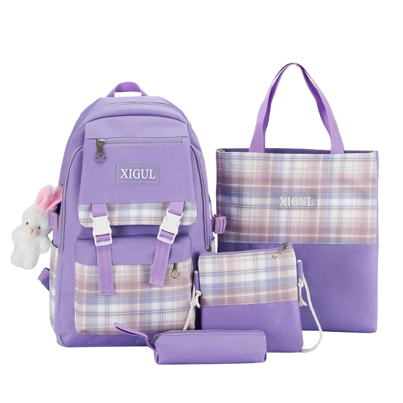 Wholesale Custom Made High-capacity Cute 4 Pcs Set Primary Girls Polyester Backpack School Bag