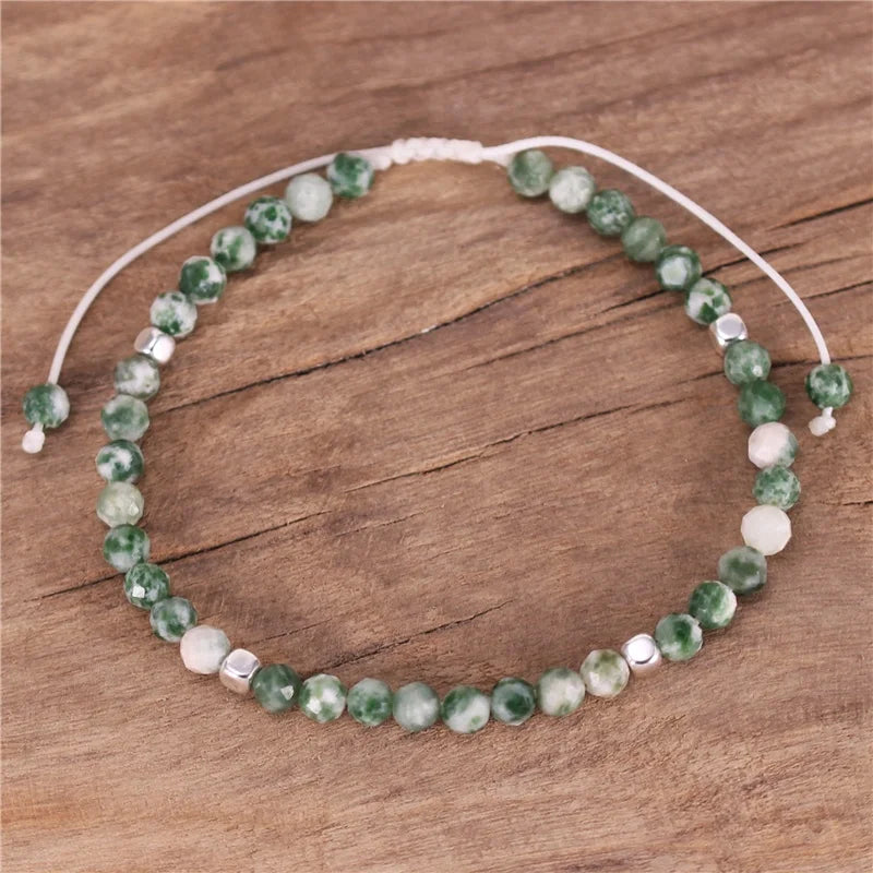 Cute 4mm Green Spot Jasper Women Tibetan Adjustable Natural Stone Beads Dainty Bracelet Minimalist High End Jewelry Wholesale