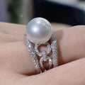 CAOSHI Exquisite Gorgeous Hollow Design Full Paved 3A Zircon Pearl Band Rings for Engagement Silver Plated Rings Women Jewelry