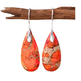 Imperial Jasper Stone Drop Earrings for Women Crystal Teardrop Shape Dangle Earring