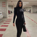 Vestidos Mujer Woman Dresses New Arrivals Shoulder Padded Turtle Neck Simple Midi Long Sleeve Black Bodycon Dress Women Casual