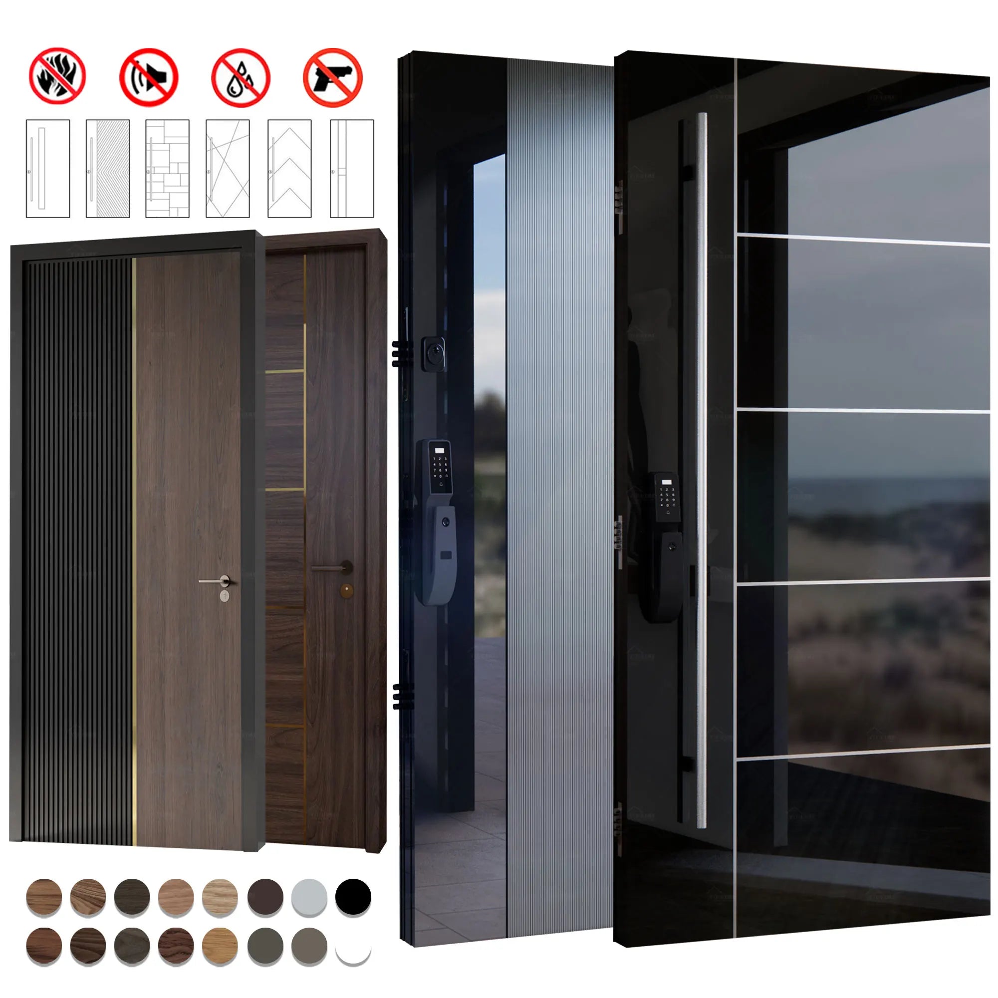 Korean Style Front Door Steel Security Doors Residential Modern Exterior Doors