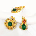 High-grade Antique Gold Plated Rhinestone Inlay Green Jade Gourd Shape Pendant Natural Stone Chrysoprase Flower Charm Jewelry