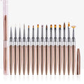 Wholesale 15 Styles Rose Gold Metal Handle Acrylic Nail Brushes Nylon Hair Nail Liner Brush UV Gel Nail Painting Pen