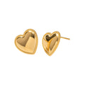 Cute Gold Plated Trendy Heart-Shaped Pendant Earrings for Women Chunky Stainless Steel Studs Glossy Layering Jewelry