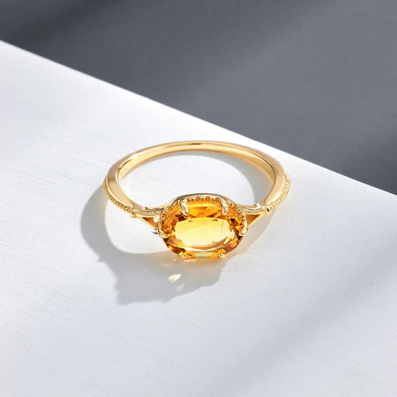 Vintage Bijou Wedding Engagement Ring for Women Natural Citrine Gemstone Rings 925 Sterling Silver Gold Plated Jewelry