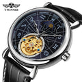 T-Winner Custom Logo Moon Phase Automatic Diver Dive Mechanical Man Mens Genuine Leather Watch Wristwatches