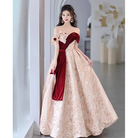 S0763T Classic Elegant Slimming Dinner Dress Lace-Decorated Hollow Sequin Hanging Neck Long Fishtail Style for Ladies XL Size