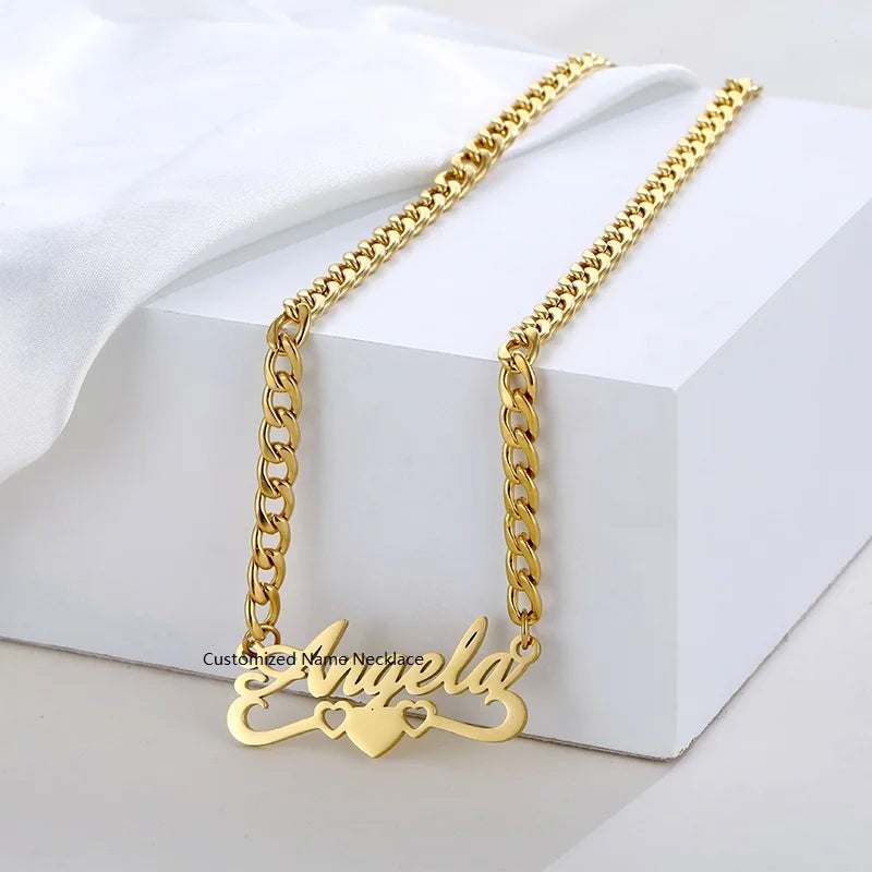 Custom Stainless Steel Name Crown Alphabet Necklace with Heart Pendant for Couples