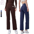 2025 Custom Logo Women's Yoga Pants High Waist Straight Leg Elastic Material Sports Pants With Pockets Solid Color Print Pattern