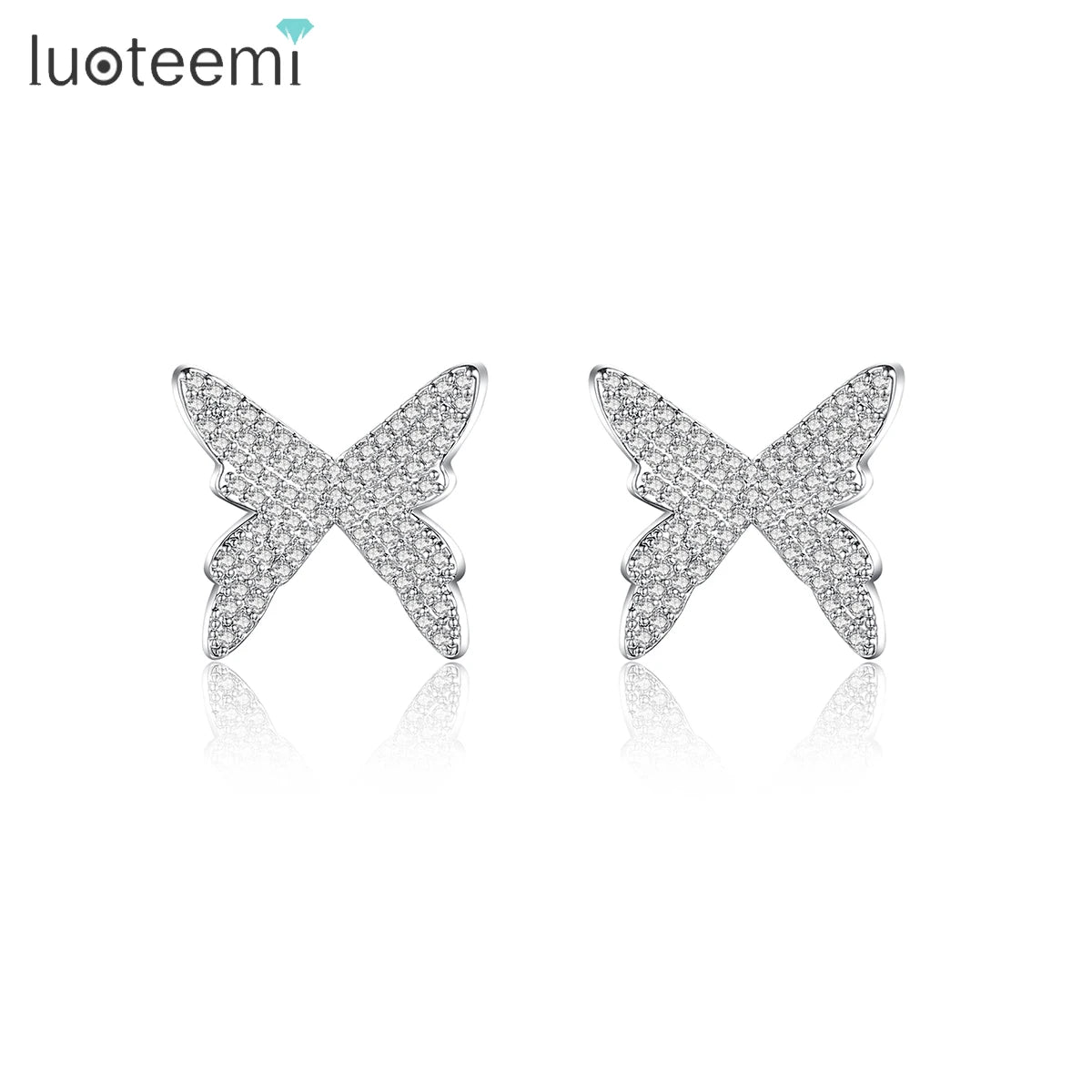 LUOTEEMI Butterfly Vintage Custom Statement Woman Micro Diamond Bohemian Cubic Zirconia Large Earring Stud