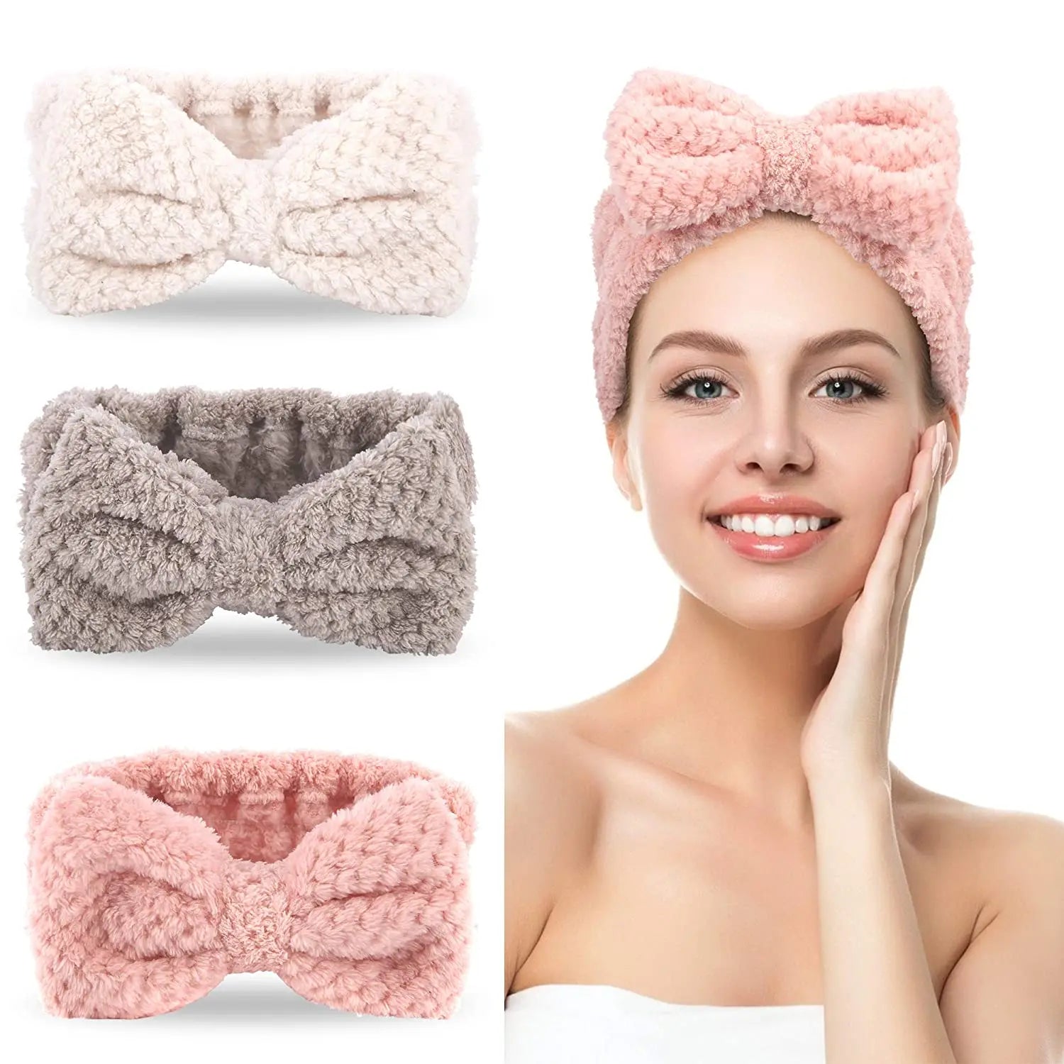 Wholesale Microfiber Bowtie Spa Headbands Custom Women Makeup Skincare Facial Elastic Hair Bands for Washing Face Shower