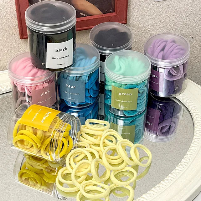 Wholesale 50 Pcs/Box China Sweet Candy Color Adjustable High Elastic Colorful Hair Ring Rubber Band for Girls