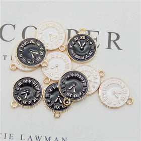 17x14mm Gold Plated Zinc Alloy Diy Cute Jewelry Making Accessories Round Clock Enamel Enameled Pendant Charm