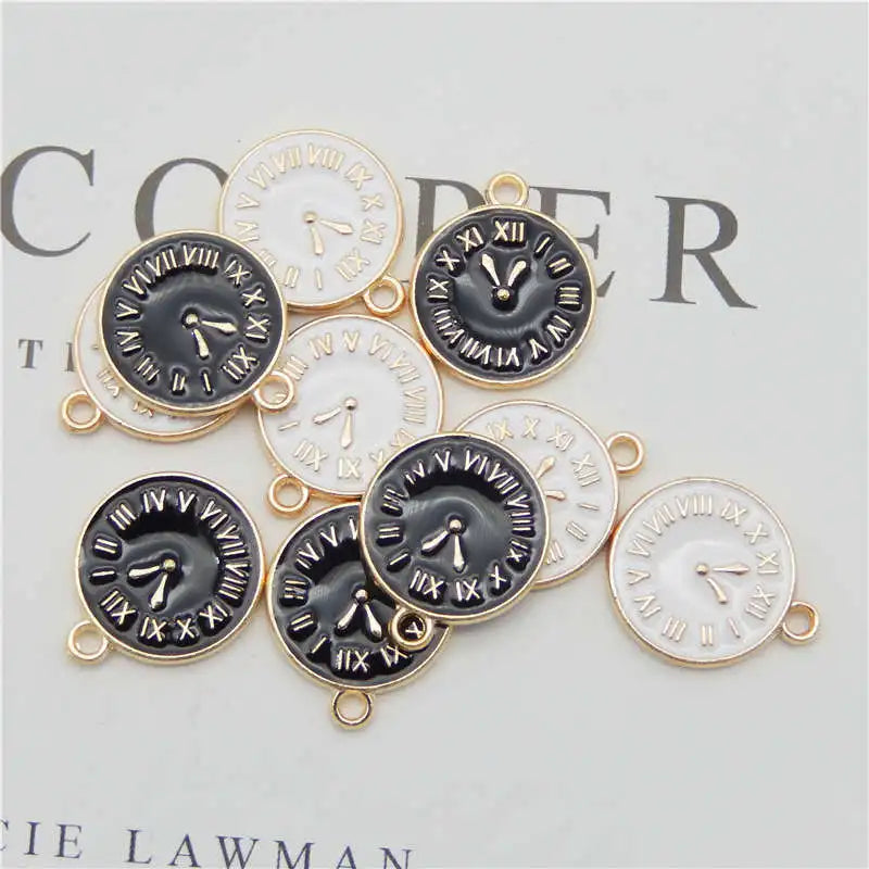 17x14mm Gold Plated Zinc Alloy Diy Cute Jewelry Making Accessories Round Clock Enamel Enameled Pendant Charm