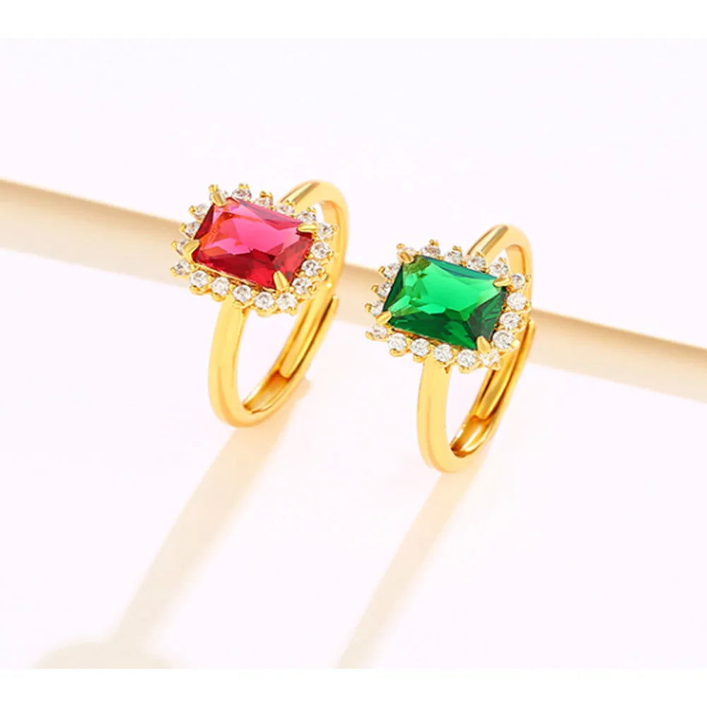 Brass Alloy 24k Gold Color Adjustable Finger Ring Jewelry Cubic Zirconia Zircon Diamond Wedding Finger Rings Jewelry for Women