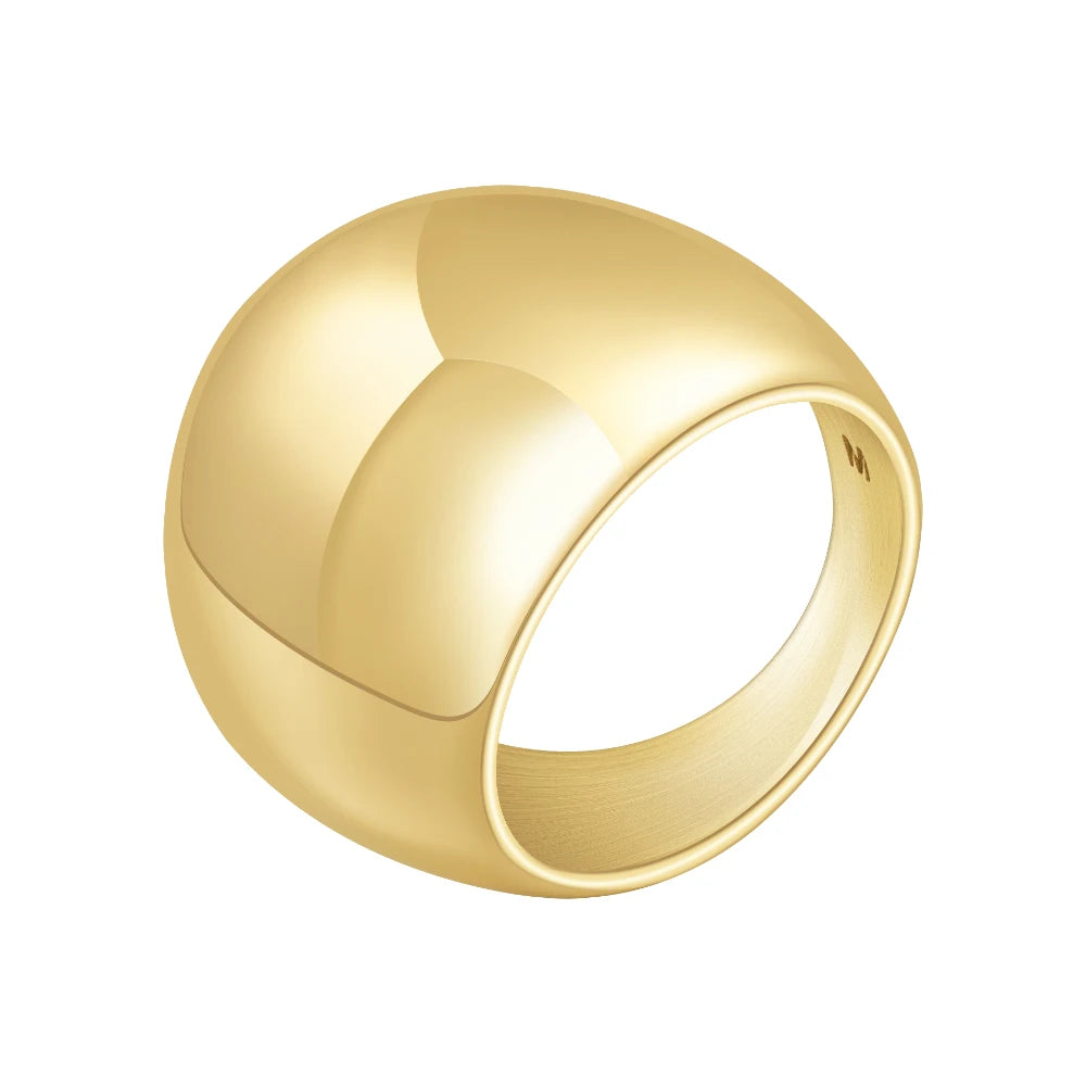 Latest 18K Gold Plated Stainless Steel Jewelry Exaggerated Big Glossy Geometric Round Anillo Ring Punk for Women Ring R234216