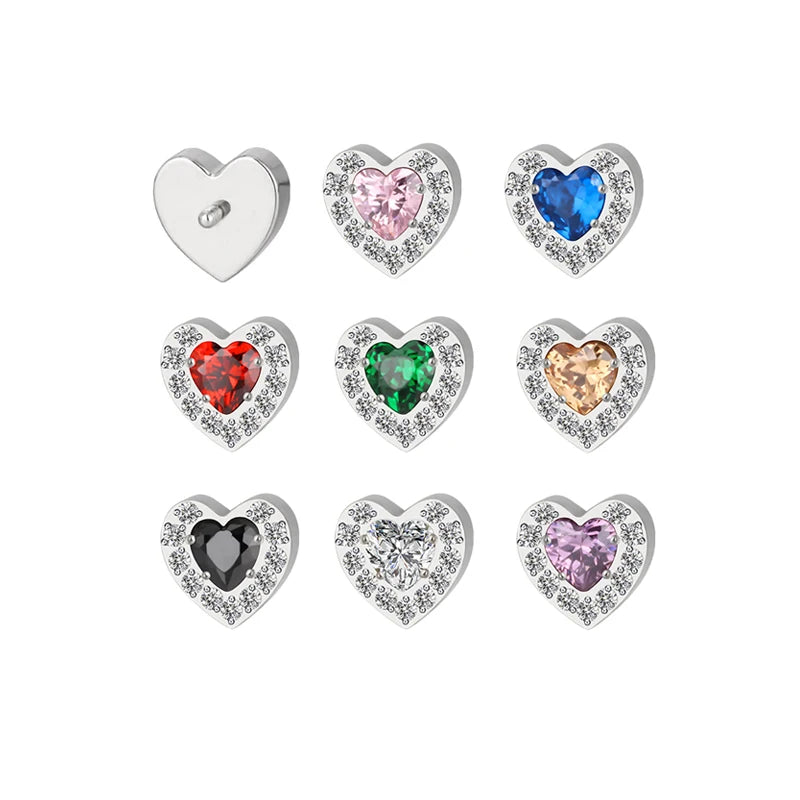 Heart Labert Piercing Jewelry Titanium CZ Paved Pear With Pear CZ Center 16G Internally Threaded Helix Earring