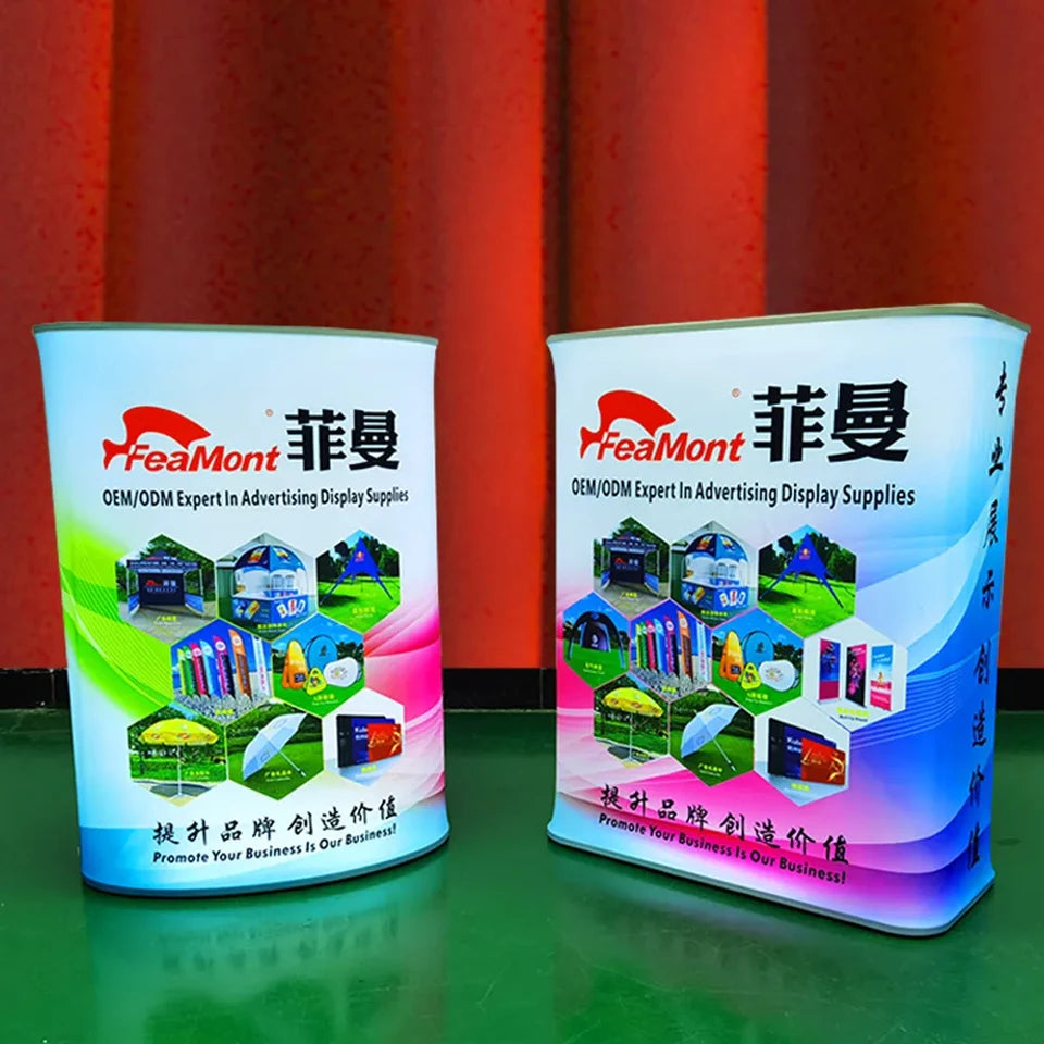FEAMONT Aluminum Display Stand Promotional Pop-Up Counter Table for Sports for Trade Shows and Travel Agencies With Logo