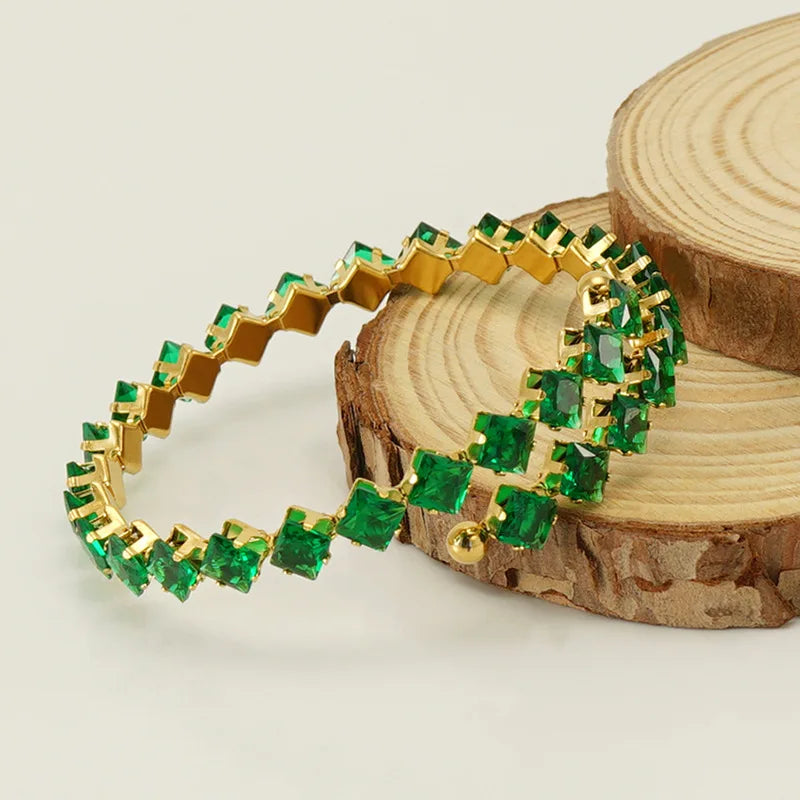 Wholesale Adjustable Gold Plated Stainless Steel Bracelets Crystal Fine Jewelry Open Bangles with Zirconia for Women
