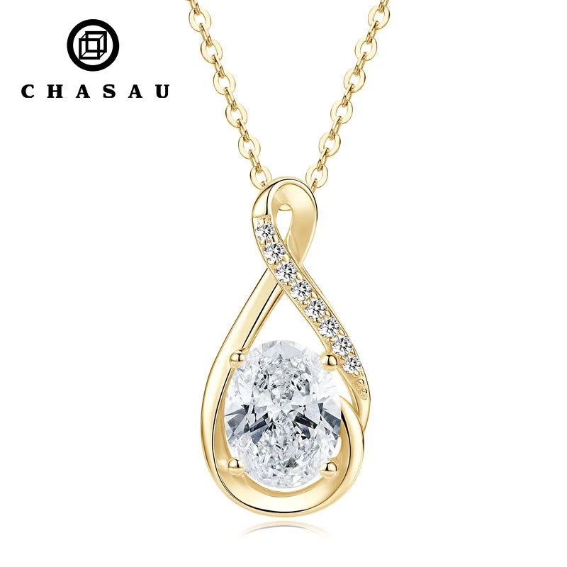 Unique 2.0CT D Color Certified Stone Moissanite 925 Sterling Silver Infinity 7x9mm Oval Ladies Necklace Pendant for Women