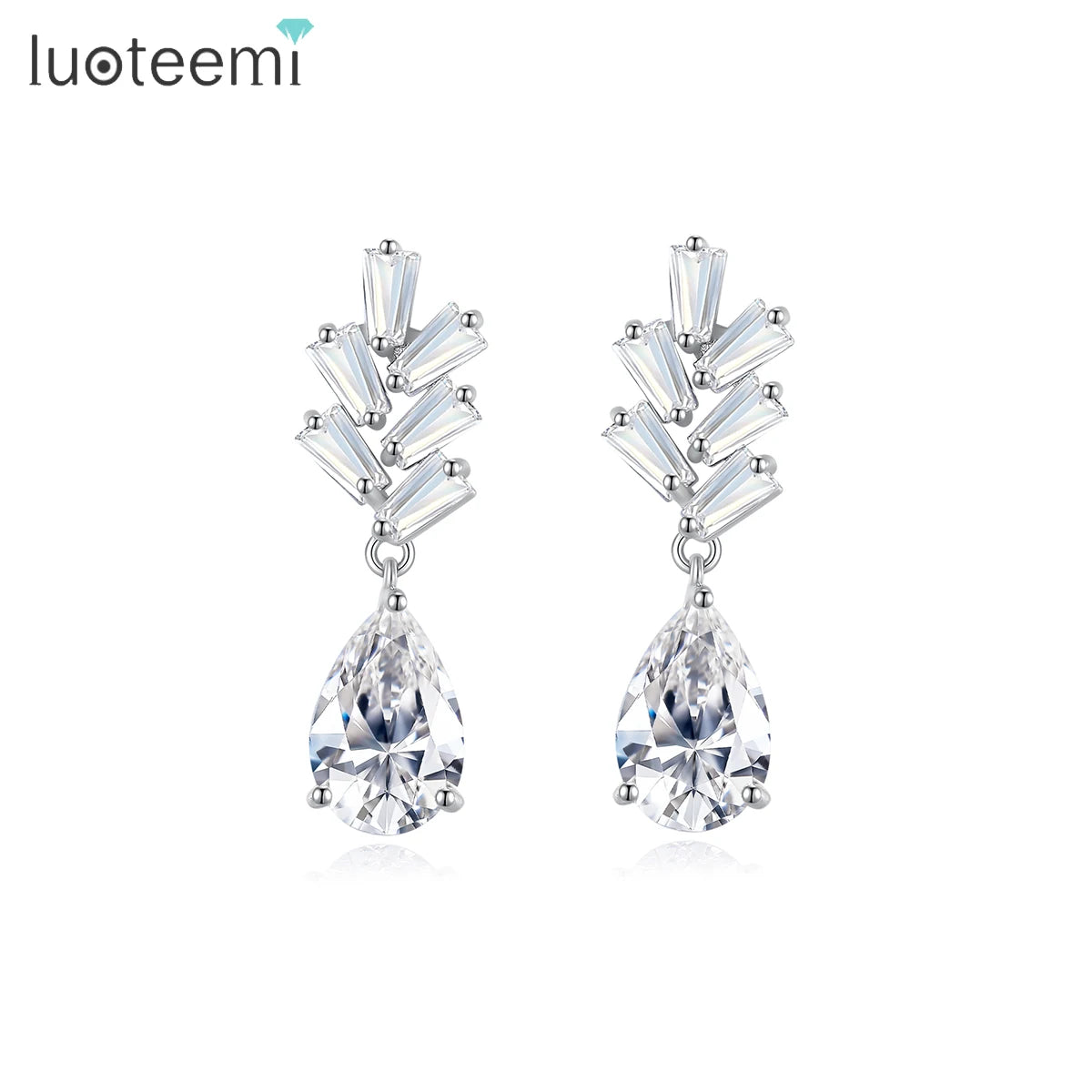 LUOTEEMI Drop Wedding Elegant Zirconia Trendy Bridal Lady Earing Zircon Geometric Fashion Jewelry Earring