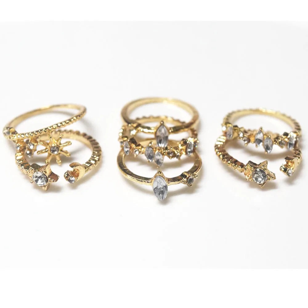 Korean Fashion Adjustable Alloy Gold Plated Finger Rings Ring Jewelry Women Sets for All Fingers