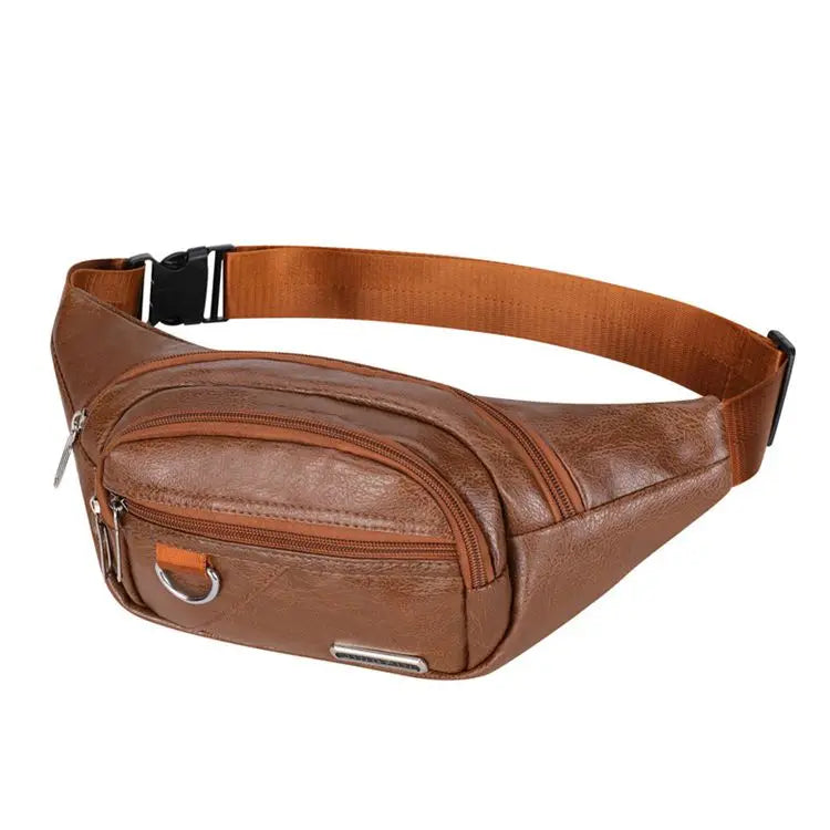 Small Retro Logo Designer Belt for Men One Color Patent PU Leather Hip Fanny Pack for Teens