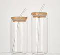 Customized Logo & Craft Reusable Can Shape 350ml 500ml Clear Highball Glasses Cup With Bamboo Lid and Straw