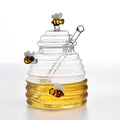 Honey Jar with Dipper and Lid Glass Beehive Honey Pot Store Honey and Syrup