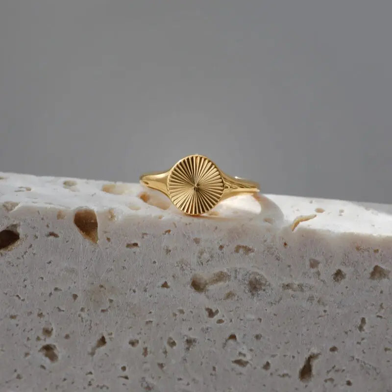 Joolim High End 18K Gold Plated Sunshine Burst Ring Stainless Steel Rings for Women