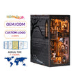 Hamaileon Wooden Puzzle 3D Bookend Book Nook Kit LED Light Bookshelf Insert DIY Miniature House Dark Family Set For