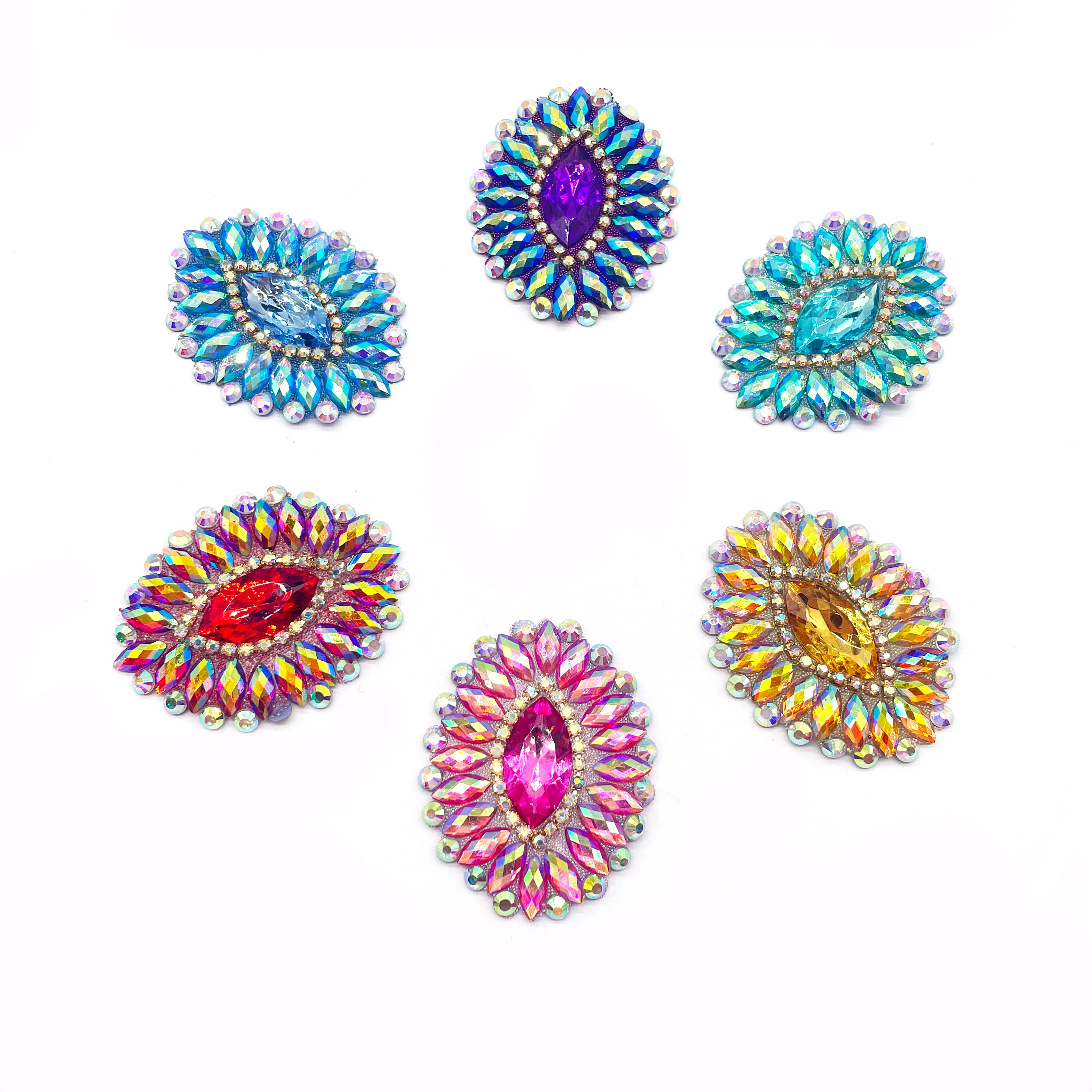2025 Customized Carnival Craft AB Iridescent Green Purple  Dress Patches Gel Back Resin Iron Appliques Hot Sale for Bags Hats