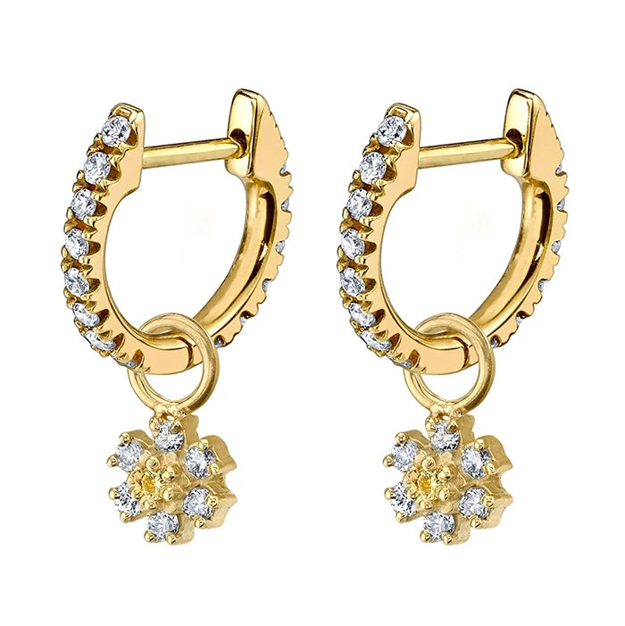 Gemnel Fashion 925 Sterling Silver 14k Gold Plated Flower Cz Charm Hoop Earring
