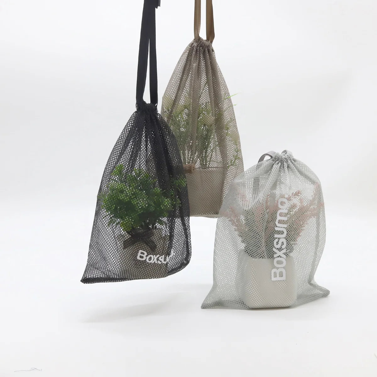 Custom Logo Printed Gray Black Brown Nylon Mesh Drawstring Bag Cosmetic Pouch Soap Packaging Saver Mesh Gift Bag
