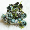 Wholesale silk wedding artificial flowers small tea rose bouquet for decoration