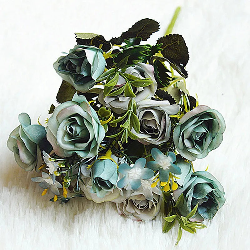 Wholesale silk wedding artificial flowers small tea rose bouquet for decoration